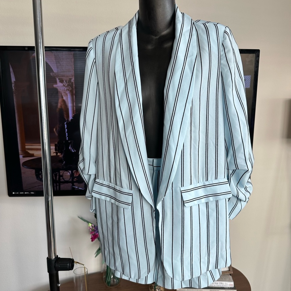 Forever 21 Light Blue and Black Striped Set